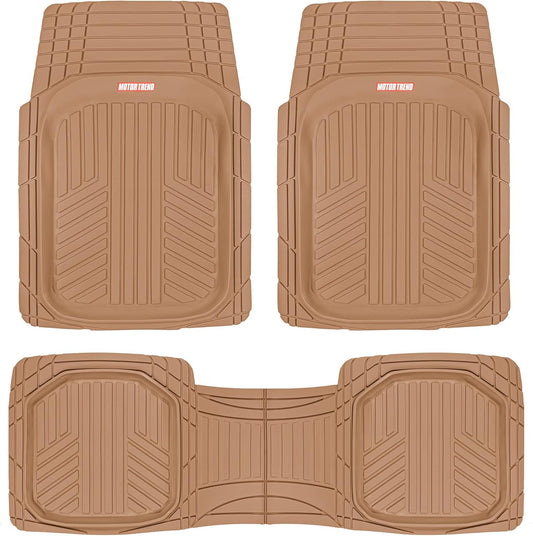 Motor Trend FlexToughXL Floor Mats for Cars Full Set, All-Weather Rubber Automotive Floor Mats, Waterproof Heavy Duty Car Mats, Flexible Floor Liners for Car Truck Van SUV, Car Floor Mats (Beige)