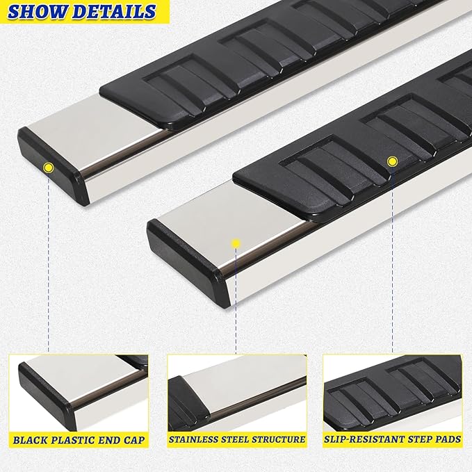 6.5" Running Boards Compatible with Dodge Ram 1500 2019-2025 Quad Cab (Only Fit New Body Style),Side Steps for Truck,Mirror Stainless Steel Nerf Bars