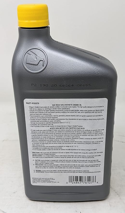 Briggs & Stratton 5W-30 (2 Quarts) Full Synthetic Engine Oil Change Kit with 492932s Filter and Fuel Treatment