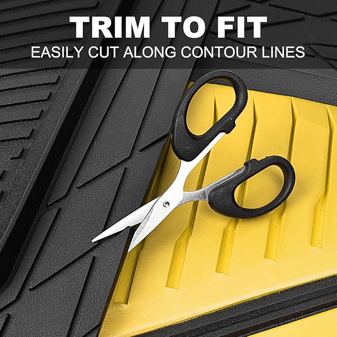 CAR PASS Heavy Duty Rubber Car Mats, Deep Dish Car Floor Mats All Weather, Car Mats Full Set 4-Piece Trim to Fit for Sedans SUVs Trucks, Waterproof Anti-Slip Automotive Mats, V12 Black and Yellow