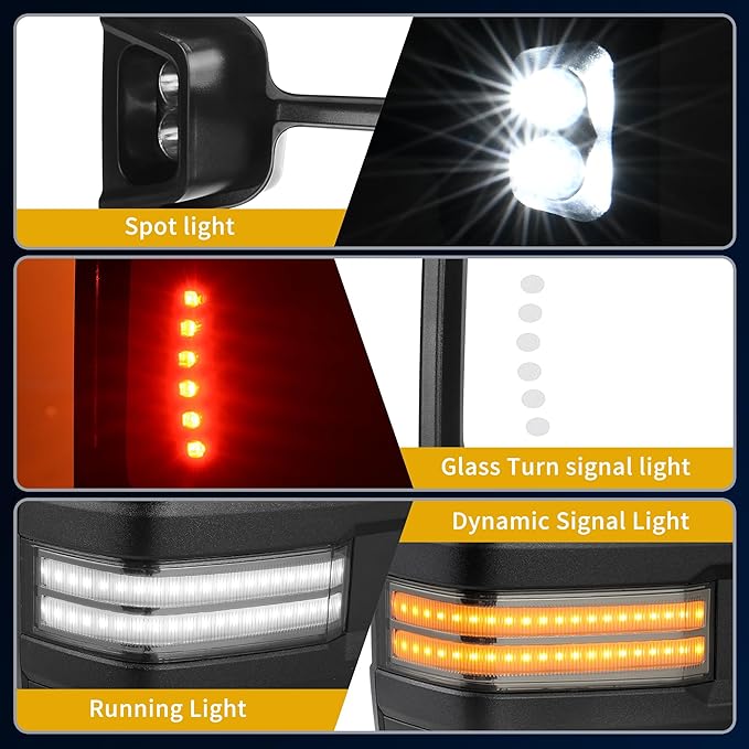 DWVO Towing Mirrors Compatible with 03-06 Silverado Sierra 1500 2500 HD 3500 Escalade Suburban Tahoe Yukon, Turn Light Running Lights Power Heated Manually Folding Switchback