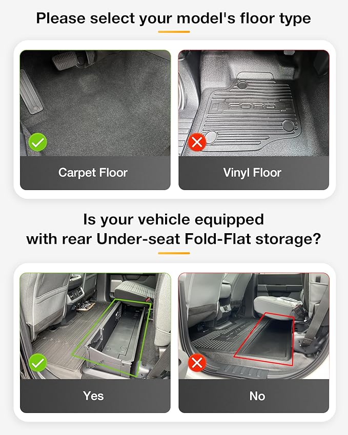 3W Floor Mats Fit for Ford F250 F350 F450 F550 2017-2025 2026 Super Duty Crew Cab Bucket Seat with Under Seat Storage, All Weather TPE Custom Fit F 250 Floor Liner(Not for Vinyl Floor), Upgraded