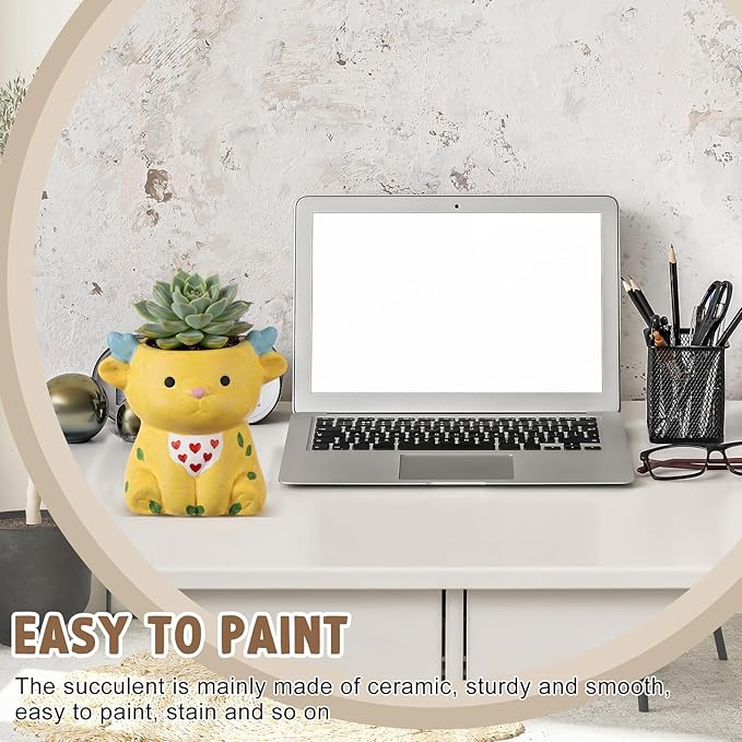 Honeydak 6 Sets DIY Ceramic Succulent Pots Paint Craft Kit, Ready to Paint Your Own Ceramic Planters, Unpainted Flower Pots with Drainage Holes for Family Craft Activity Birthday Gift