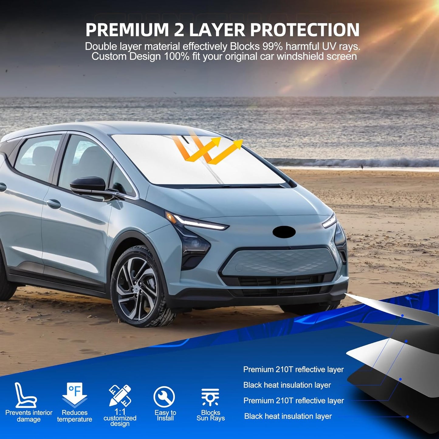 Windshield Sun Shade for Ch-evro-let/Chevy Bolt EV 2017-2024 (NOT for Chery Bolt EUV) Foldable Sunshade Custom Fit Front Window Car Interior Accessories Protector Blocks UV Rays