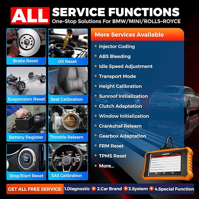 LAUNCH Creader Elite V2.0 for BMW OBD2 Scanner, 2025 Full Systems Bi-Directional Scan Tool, All Reset Services, ECU Code, Battery Registration Tool for BMW Mini RR, Lifetime Free Update, Auto VIN