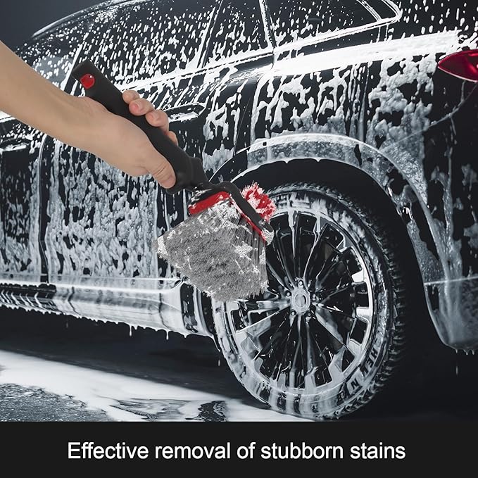 Wheel and Tire Brush for Cleaning Wheels, Tires and Rims, Car Wash Wheel Well Brush, Soft & Stiff Bristle Double Head Car Detailing Tire Scrub Cleaner Brushes