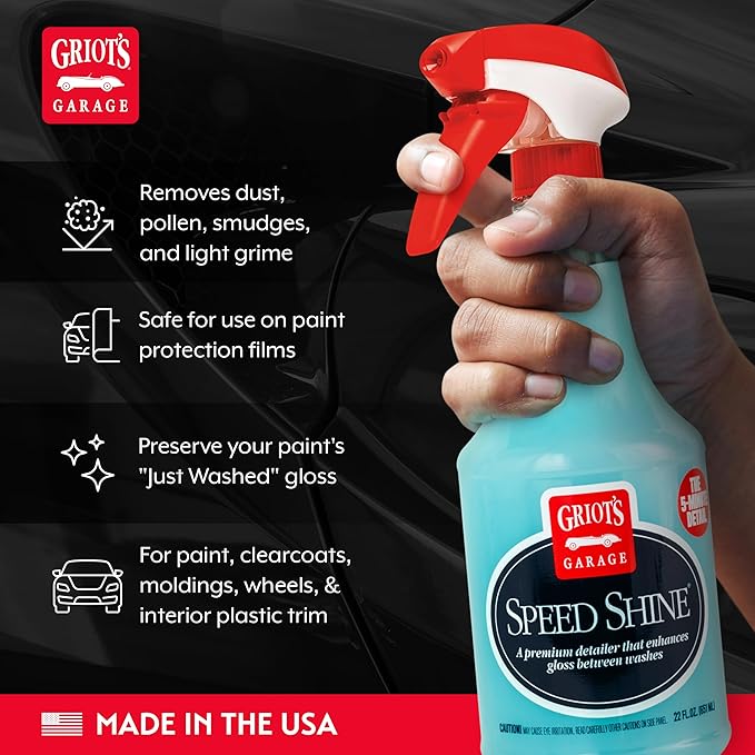 Griot's Garage Speed Shine for Car Detailing, Quick Detailer for All Exterior Surfaces, Trim and Wheels, Provides a Glossy Finish, 10950, 22 oz