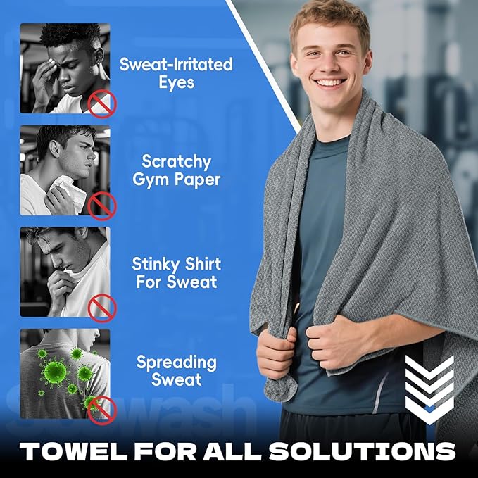 Microfiber Gym Towels for Showering Working Out Quick Dry Negative ions Large Middle Small Sizes Lightweight Gym Towel for Men Women Tennis Sports Towels for Body Hot Yoga Fitness Essentials