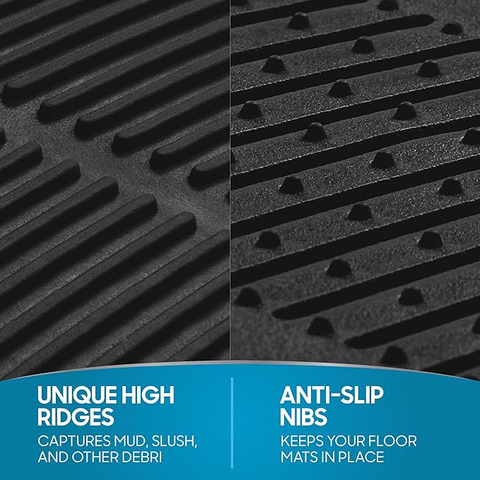 BDK Floor Mats, 4-Piece All-Weather Car Mat with Universal Fit Design, Durable Rubber Car Floor Mats with Capture Ridges, Waterproof for Cars Trucks SUV (Black)