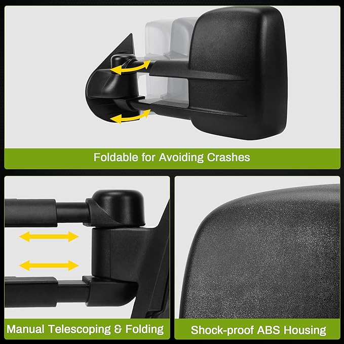AUTOSAVER88 Towing Mirrors Compatible with 2007-2013 Chevy Silverado GMC Sierra All Models Right and Left Side Mirror Power Adjustable Heated Tow Mirror Set