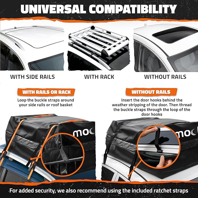 Mockins 16 Cu.Ft. Car Rooftop Cargo Carrier Bag | 45"x34"x18" Roof Bag for Car Without Rack | Car Topper Luggage Carrier Waterproof Cargo Bag for Top of Car | Vehicle Soft Shell Carriers & Accessories