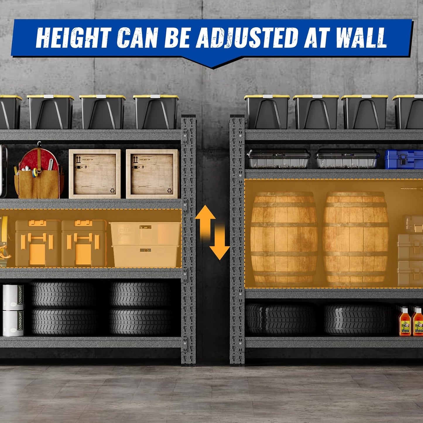 77" W Storage Shelves 9000lbs Garage Metal Shelving Heavy Duty Garage Shelves Adjustable Storage Shelves for Industrial, Factory,(77" W X 24" D X 70" H)