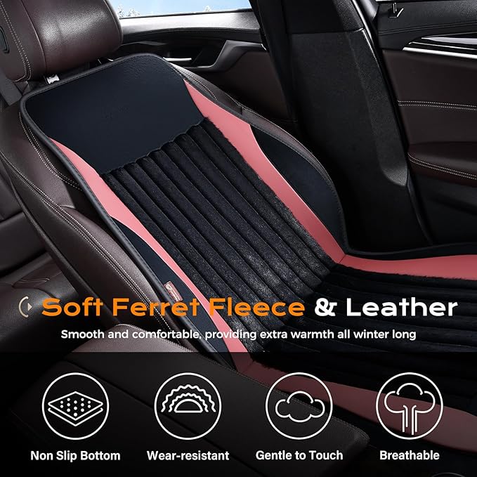 Coverado Front Seat Covers, Comfortable Front Seat Cushion and Back Support Cover, Soft Velour & Leather Car Seat Protector, Winter Seat Cover Universal Fit for Most Cars, Suvs Trucks
