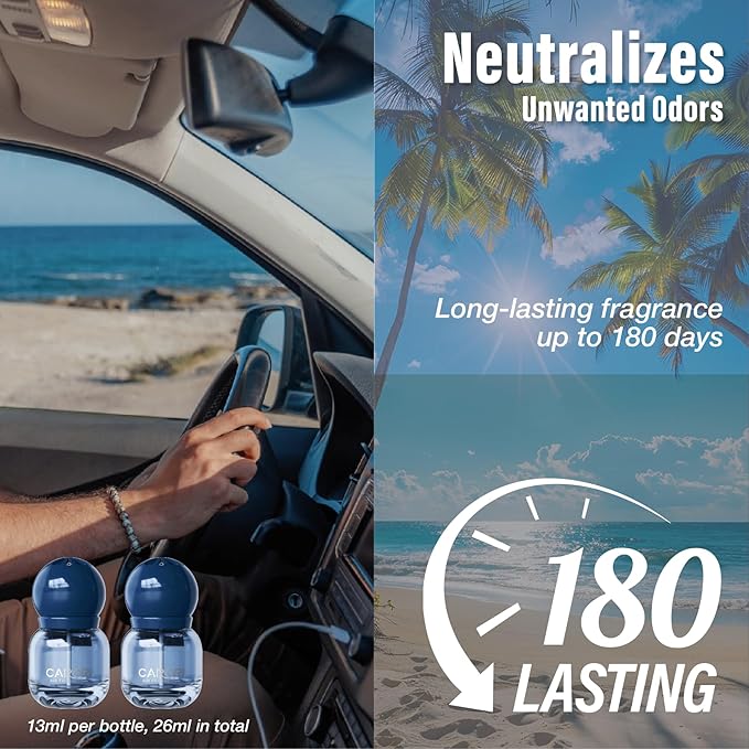 Car Air Freshener Vent Clip, Car Fresheners Long Lasting Scent (13ml x 2 Pack), Up to 180 Days, Air Freshener Deodorizer Odor Eliminator for Auto - Ocean Perfume