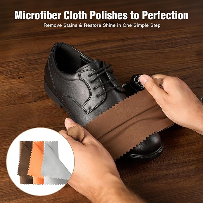 NINGO Leather Shoe Polish Kit, 16pcs Shoe Shine Kit with 6 Horsehair Brushes, 3 Black Brown Neutral Shoe Polish & Mink Oil