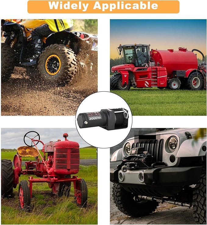 3000LBS Electric Winchs Synthetic Rope Electric Winch 12V for Towing ATV/UTV Off Road with Mounting Bracket Wireless Remote, Black