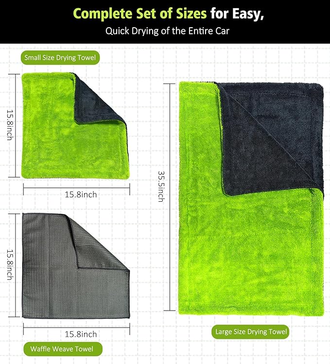 YeewayVeh 3 Pack Microfiber Towels for Car Detailing, 28" x 36" Extra Large Car Wash Drying Towels 16" x 16" Microfiber Edgeless No Scratches and Waffle Weave Absorbent Cloth for Truck, SUV