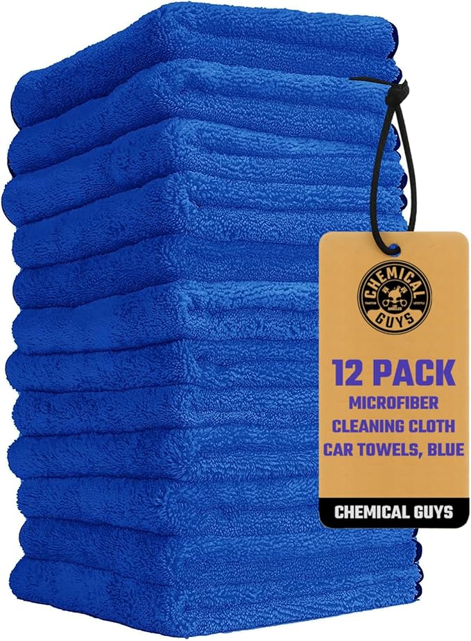 Chemical Guys Professional Grade Premium Microfiber Towels - Blue, 16" x 16", Ultra-Soft and Scratch-Free Car Detailing Cloths for Cars, Trucks, Motorcycles, and More - 12 Pack
