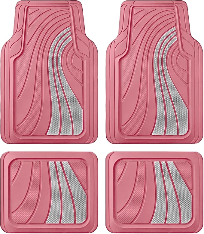 Road Comforts Car Floor Mats Full Set – Front & Rear Car Floor Mats with Aluminum Design, Anti-Slip Backing, All-Weather Protection, Trim-to-Fit Car Mats for Most Sedans, SUVs & Vans -All Pink