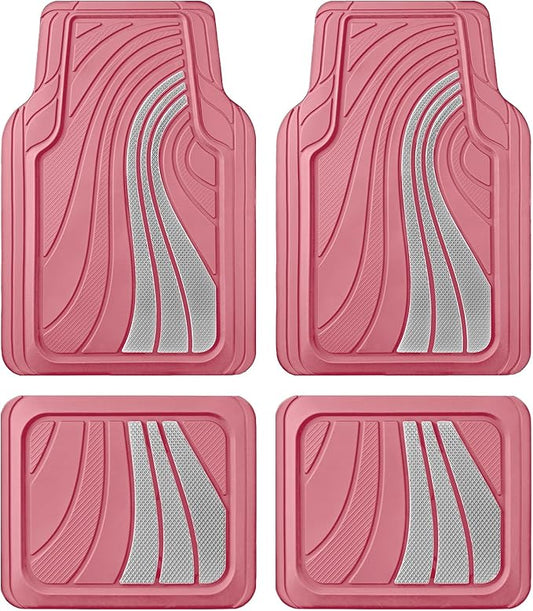 Road Comforts Car Floor Mats Full Set – Front & Rear Car Floor Mats with Aluminum Design, Anti-Slip Backing, All-Weather Protection, Trim-to-Fit Car Mats for Most Sedans, SUVs & Vans -All Pink