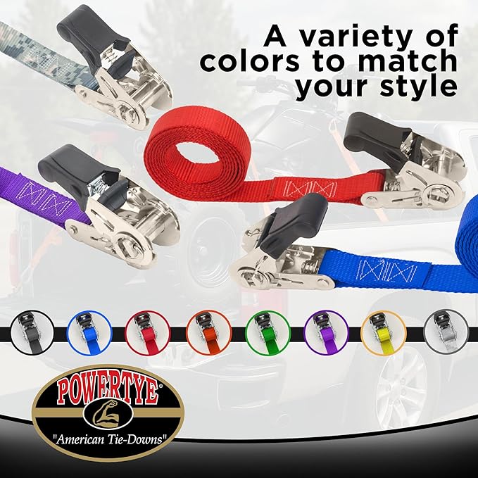 PowerTye - Endless Ratchet Strap - 1in x 4ft Easy Grip (Hookless), Tie Down Strap w/ 400 lb. Working Load Limit / 1,200 lb. Break Strength, Ideal for Motorcycle, Truck Beds, & Cargos, Yellow 2-Pack
