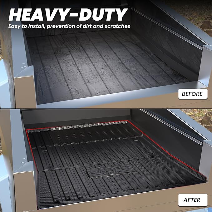 LASFIT Premium Extra Thick Truck Bed Mat for Tesla Cybertruck 2025/2024/2023 Base/Cyberbeast 6FT Car Bed Liner Cybertruck Accessories | Custom Fit TPE All Weather Pickup Rear Trunk Cargo Mat, Black