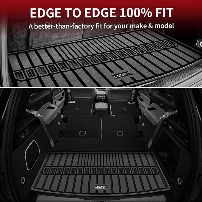 LASFIT Trunk Mat for Jeep Grand Cherokee L 2021-2025 6 Seaters and 7 Seaters All Weather TPE Custom Fit Cargo Mat Trunk Liner Cargo Liner, Black