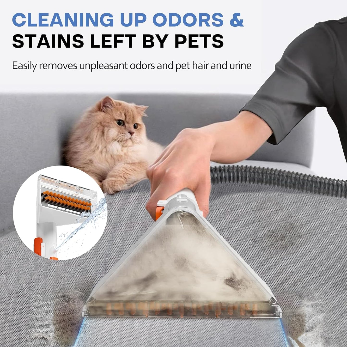 Portable Carpet and Upholstery Cleaner Machine - Multi-Surface Cleaner, Couch & Rug Shampooer with Powerful Suction, Handheld Cleaner for Pets, Spot, Stain, Car & Auto Detailer, Silver