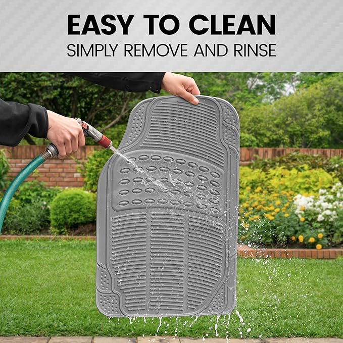 BDK Original ProLiner 3 Piece Heavy Duty Front & Rear Rubber Floor Mats for Car SUV Van & Truck, Gray - All Weather Floor Protection with Universal Fit Design