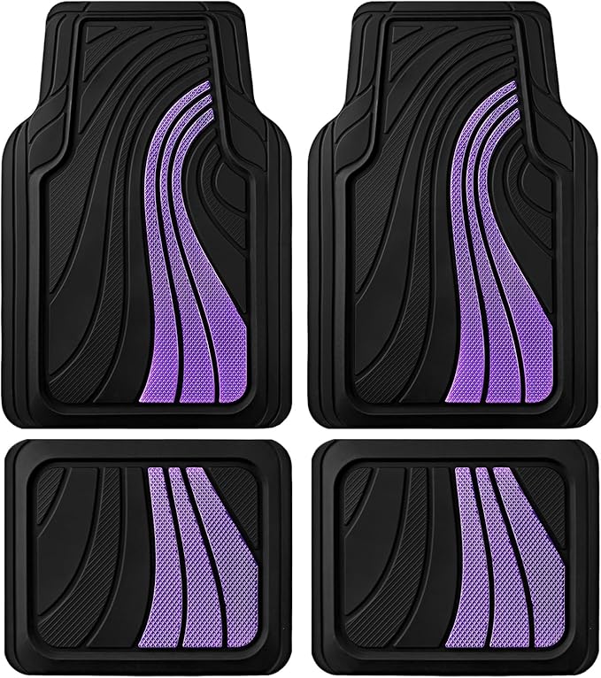 Road Comforts Car Floor Mats Full Set – Front & Rear Car Floor Mats with Aluminum Design, Anti-Slip Backing, All-Weather Protection, Trim-to-Fit Car Mats for Most Sedans, SUVs & Vans - Lighet Purple
