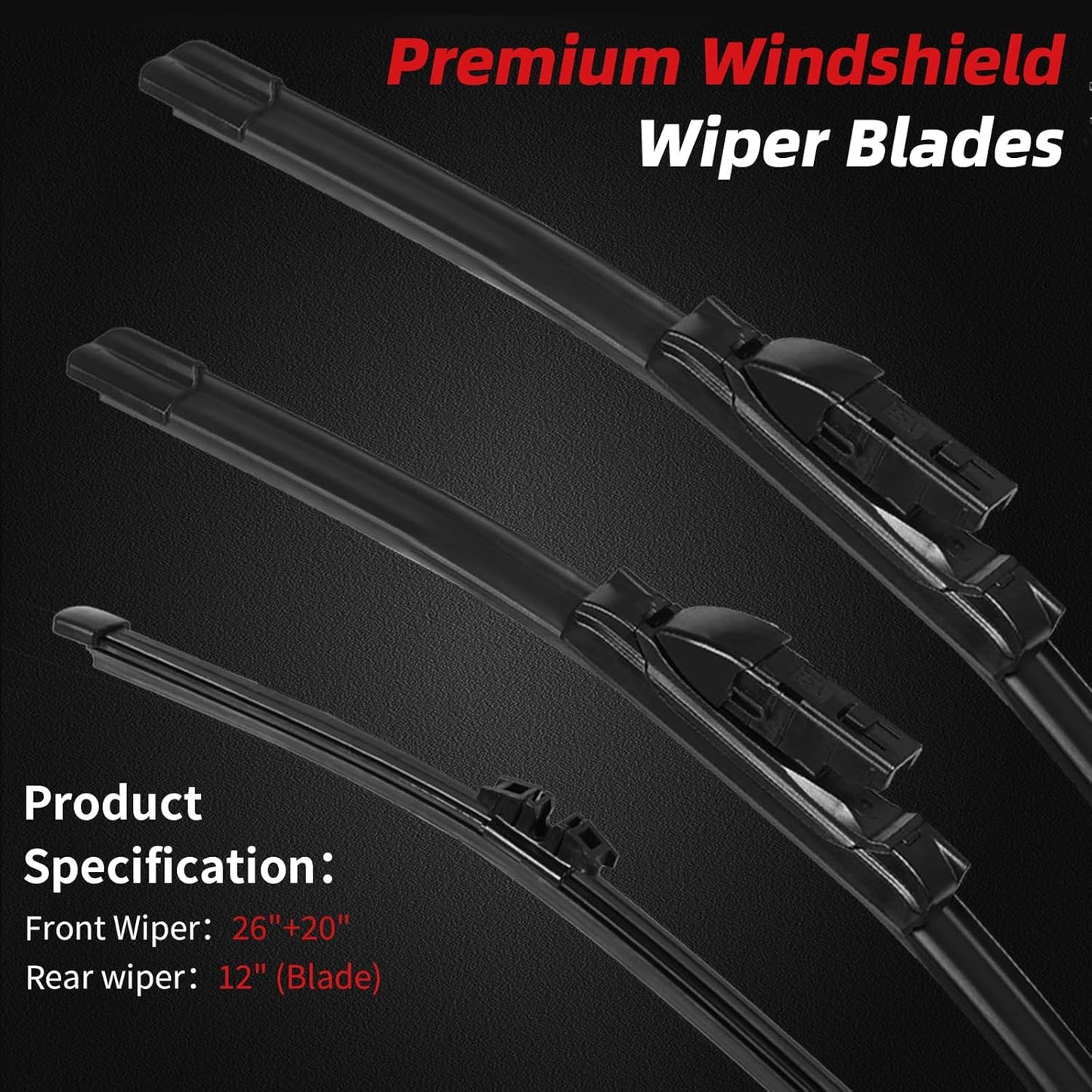 OTUAYAUTO Premium Windshield Wiper Blades - Replacement for BMW X3 2018-2022, BMW X4 2019-2022 - Precision Fit, All-Weather Performance, Front and Rear Wiper Blades, Top Lock - 26"+20"+12" (Pack of 3)
