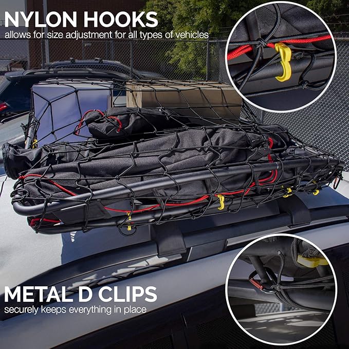 NEIKO 50971A 4'x6' Super Duty Small Cargo Net¸ Bungee Cargo Net, 16 Pcs Detachable hooks, 4 Carabiners, Small 4"x4" Mesh Protects Small Items, Cargo Net For SUV, ATV/UTV, RV, Pickup Truck Bed, Trailer