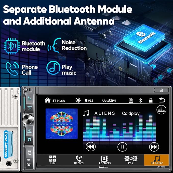 7" Double Din Car Stereo with Wireless Apple CarPlay & Android Auto, QLED Touchscreen, Bluetooth, Backup Camera, 4.2-CHN Audio, 2 Subwoofer Outputs, AM/FM Car Radio