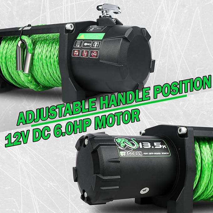 13500LB Winch with Synthetic Rope,Wired Handle and Wireless Remote 12V Waterproof Electric Winch for Truck Trailer Jeep Off Road Recovery and Towing