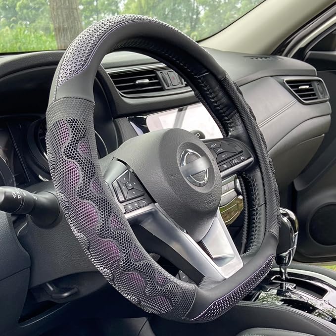 PINCTROT D Shaped 14 Inch Small Sized Steering Wheel Cover Great Grip with 3D Honeycomb Anti-Slip Design, Flat Bottom 14 Inch (Purple)