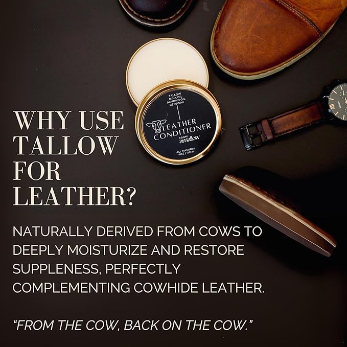 All Natural Leather Conditioner Balm - Made with Mink Oil, Tallow, & Beeswax, Protects, Softens Restores and Waterproofs Leather Shoes, Boots, Bags, Furniture (4 Oz)