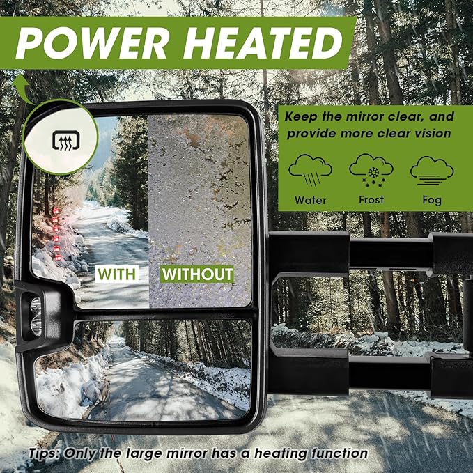 Towing Mirrors for Chevy Silverado/GMC Sierra 1500 (2014-2018), 2500HD/3500HD (2015-2019), Switchback Dynamic Turn Signal/Running Lights Power Heated (Painted White)