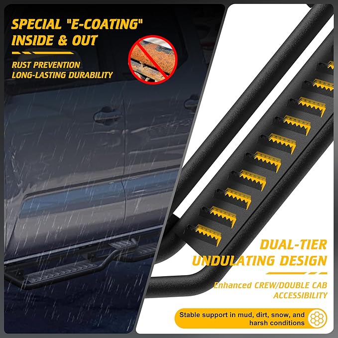 Running Boards Compatible with Toyota Tacoma 2005-2023 Double Cab Crew Cab, Two-Stairs Side Steps, 5 inch Wide Nerf Bars Step Bars