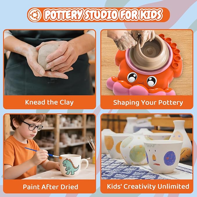 Insnug Pottery Wheel for Kids - Arts and Crafts for Kids Ages 8-12,Kid Pottery Wheel Kit Toys with Modeling Clay Sculpting Tools for Girls Boy Birthday Gift for 6 7 8 9 10 11 12+