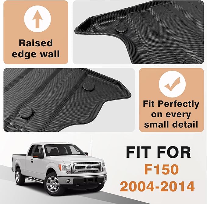TripleAliners Truck Bed Mat Compatible with 2004-2014 Ford F150 Accessories 5.5FT Vehicle Perfectly Flush All Weather Protection TPE Heavy Duty Pickup Car Bed Cargo Mat