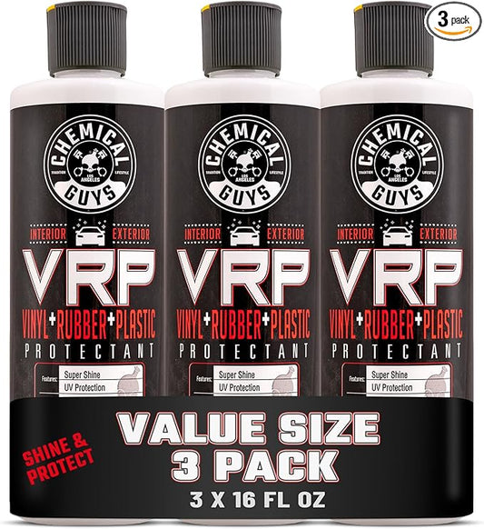 Chemical Guys VRP Car Vinyl, Rubber, and Plastic Dressing - Non-Greasy Dry-to-the-Touch High Shine Formula, Restores Car Trim, Tires, and Bumpers - 16 oz (3 Pack)