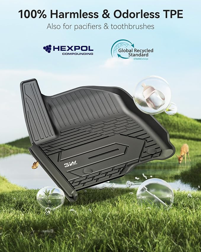 3W Floor Mats Fit for 2019-2025 2026 Chevy Silverado/GMC Sierra Denali 1500 & 2020-2025 2026 GMC Sierra 2500/3500 HD Crew Cab TPE All Weather Floor Liner, Fit For 2nd Row with Factory Carpeted Storage