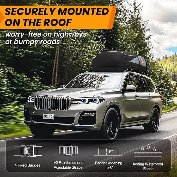 Sailnovo Rooftop Cargo Carrier, 20 Cubic Feet Waterproof Vehicle Soft-Shell Carriers for Cars with/Without Luggage Rack, Roof Rack Cargo Carrier Includes 6 Door Hooks, Reinforced Strap