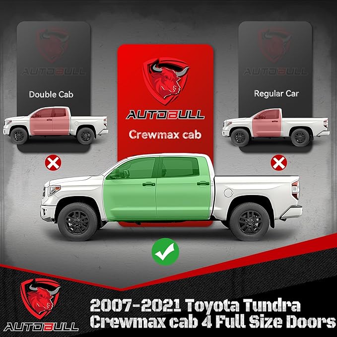 Running Boards Compatible with 2007-2021 Toyota Tundra Crewmax Cab 4 Full Size Doors, 6" 2-Stairs Side Step Rails Coated Black Carbon Steel Nerf Bars