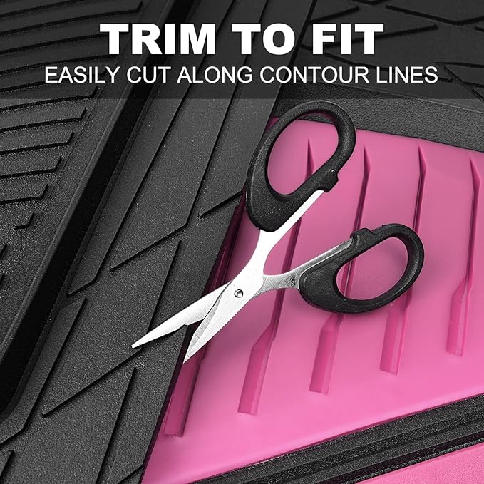 CAR PASS Heavy Duty Rubber Car Mats, Deep Dish Car Floor Mats All Weather, Car Mats Full Set 3-Piece Trim to Fit for Sedans SUVs Trucks,Women Waterproof Anti-Slip Automotive Mats, V12 Black and Pink