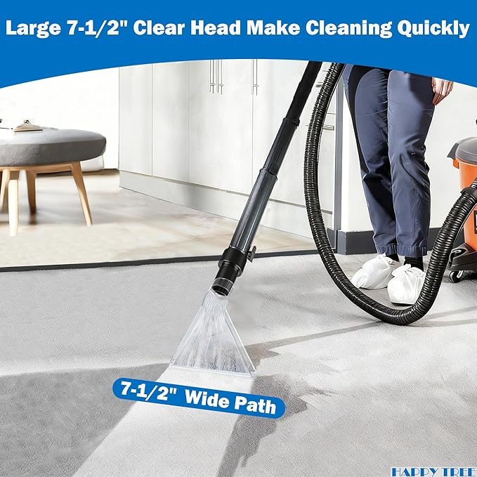 Happy Tree Universal Fits All Shop Vacs with 2-1/2"& 1-7/8" & 1-1/4" Adapters Large 7-1/2"& Small 3-1/2" Clear Head for Upholstery/Carpet Cleaning, Shop Vac Extractor Attachment