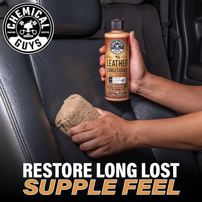 Chemical Guys Leather Cleaner and Conditioner Detailing Kit - Works on Natural, Synthetic, Faux Leather, Pleather, and More for Car Interiors, Apparel, Furniture, Boots, and Accessories - 9 Items