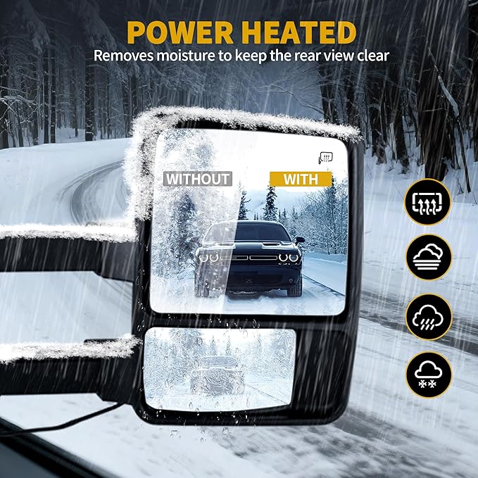 DWVO Extendable Towing Mirrors for Ford F250 F350 F450 F550 Super Duty 1999-2007 & Excursion 2001-2005 - Power Heated with Smoke Signal Lights, Dual Arm Telescoping Design
