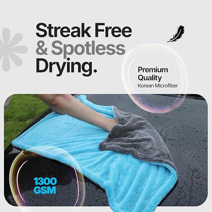 Quick & Effortless XL (36x24) Car Drying Towel with Double Twisted Loop - 1300GSM Super Absorbent Microfiber Towel Perfect for Large Vehicles, The Ultimate One-Pass Shine Zero Streaks, Zero Spots