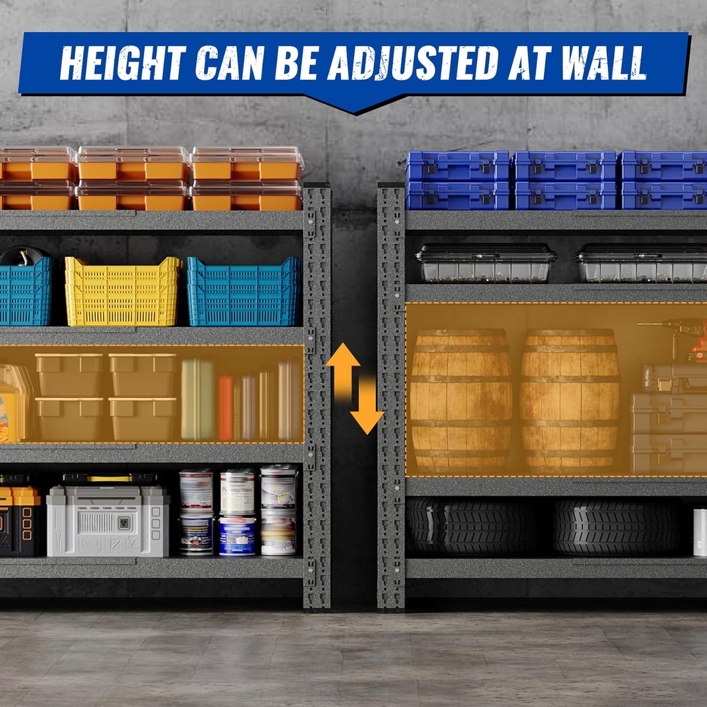 68" W Storage Shelves 8000lbs Garage Metal Shelving Heavy Duty Garage Shelves Adjustable Storage Shelves for Industrial, Factory, (68" W X 24" D X 63.5" H)